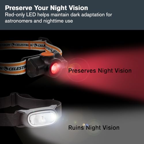 Celestron Night Vision Red LED Headlamp for Astronomy and Camping | Preserves Night Vision, Hands-Free Lighting, Up to 100-Hour Battery Life, 45° Adjustable Beam, Multiple Light Modes - image 3