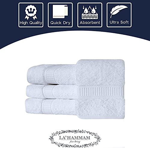 La Hammam 4 Pack 16” × 28” Turkish Cotton Hand Towels For Bathroom, Face, Hotel, Gym, & Spa | Extra Soft Feel Fingertip, Quick Dry And Highly Absorbent Luxury Premium Quality Towel Set - White #TOP1