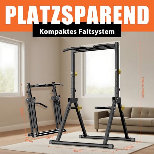 DH-FitLife-Faltbar-Power-Tower-Dip-Station-Klimmzugstange-Freistehend-mit-Dip-Barren-u-HantelablagenRueckenlehne-Kraftstation-Kraftturm-Fitness-Station-Power-Rack-for-Home-Gym