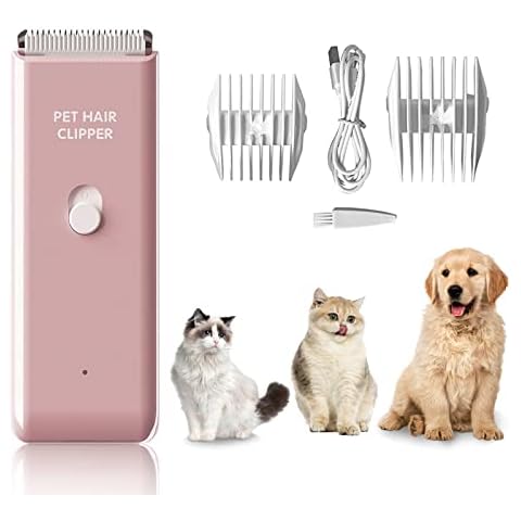 Dog Clippers Pet Grooming Clippers Kit Low Noise Shaver Portable Electric USB Rechargeable Cordless Trimmer for Dogs,Cats and Other Pets, Pink Cover