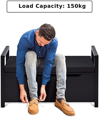 CASART Shoe Bench, Flip-Up 2-In-1 Shoe Cabinet Storage Organiser with Padded Cushion & Side Handles, Home Office Multifunctional Entryway Storage Benches for Shoes Clothes Toys Dolls (Black)
