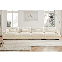 Oversized Modular Velvet Sectional Cloud Sofa Couch with Movable Ottoman,Corner Sofa with Comfortable Armrests, Deep Seat, Convertible L or U Shaped Couch Beige, 4 Seat