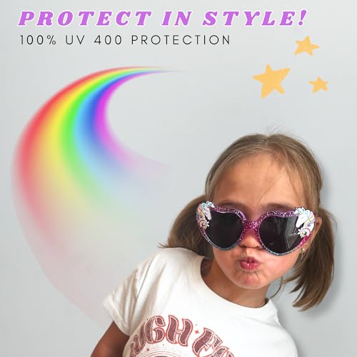 ShadyVEU Kids Unicorn Glitter Rainbow Color Heart Shape Sunglasses Magic Party Shatter-Proof Shades Girls Eyeglasses3