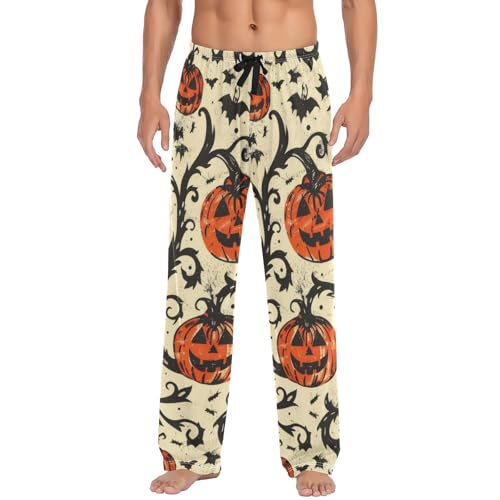 Men's Pajama Pants Halloween Trees Pumpkins Sleep Pajama Lounge Pant with Pockets, Elastic Waistband