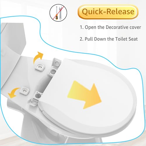 Image of Aunsffer Round Toilet Seat with Quick Release + Soft Close, Easy Clean No Slam, PP Material Safe and White, 16.5 x 14.1 inches