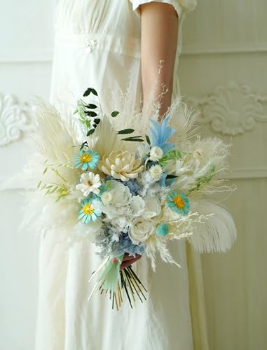 Bouquet rústico beige y blanco para boda miniatura 6