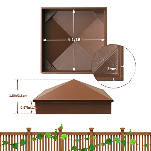 Azdele True I.d. 4-1/16" X 4-1/16" Aluminum Pyramid Post Caps Only For Actual/True 4" X 4" Wood Post, Not For Actual 3.5" X 3.5" Wood Post, With Matte Finish Powder Coated Surface(Brown, 4Pack) #TOP2