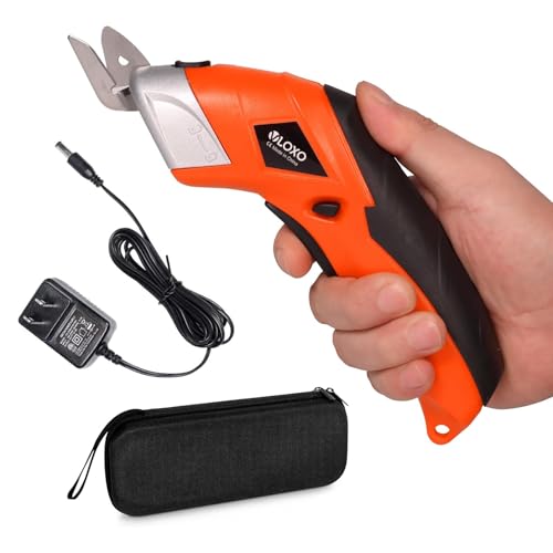 VLOXO Cordless Electric Scissors, Cardboard Cutter Electric Fabric Scissors Box Cutter with Blades Rechargeable Powerful Fabric Cutter for Crafts Leather Carboard Carpet Plastic Felt with Case Orange