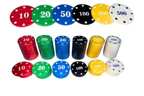 Image of SNOOGG Poker Teen Patti Flush Rummy Chip Set Numbered 10 to 500 Tokens for Card Games Blackjack Poker Chips Set Game Night Party Gaming Set with Durable Chips L 100 300 PC