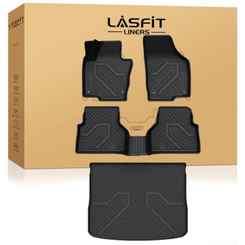 Image of LASFIT Floor Mats for Volkswagen Tiguan 2009-2017, All Weather TPE Custom Fit Floor Liners for 1st & 2nd Rows Car Mats & Trunk Mats for VW Tiguan Accessories, Black | All Weather TPE Floor Liners Protection , 1st & 2nd Rows Car Mats & Trunk Mats for VW Tiguan Accessories, Easy to Clean Black