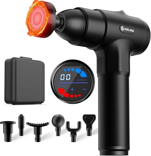 Pistolet de Massage Musculaire,AERLANG Pistolet de Massage avec Chaleur,Silencieux Masseur Cervical Massager Gun avec 20 Niveaux Réglables,Charge de Type-C Cadeau Anniversaire Femme&Homme
