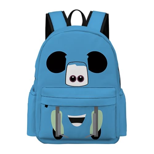 Kawaii Sky Blue Car Backpack Funny Face Bookbag Daypack Travel Work Camping Bag 16 Inch