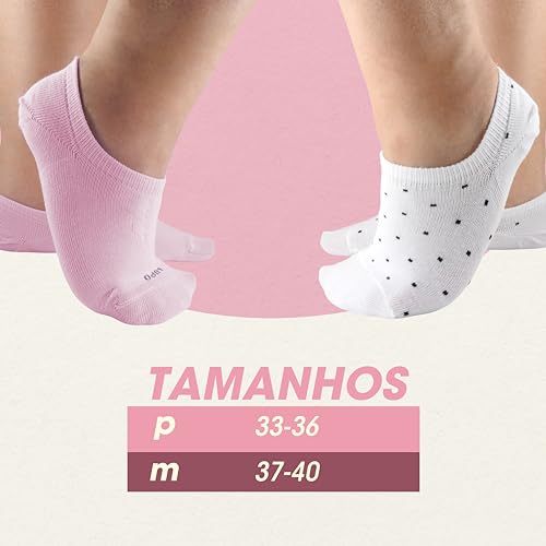 LUPO Kit 6 Pares Meia Soquete Meia Sapatilha Meia Invisivel Algodão Feminino Meia Lupo Sport, 2 Bran