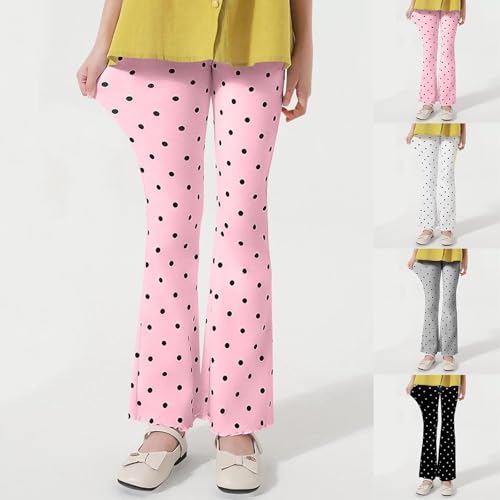 Girls Ploka Dots Flare Leggings Stretchy Casual Soft Cotton Bell Bottom Pants for Kids 2-13 Years2