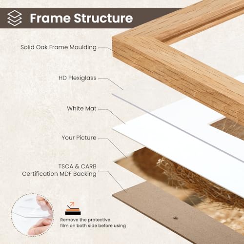 Image of FLYJOE 12x12 Oak Wood Square Picture Frame with Mat for 8x8, 12 by 12 USA-Sourced Natural Solid Wooden Photo Frame for Wall Display, Shatterproof Plexiglass, Hanging Hardware Included, 1 Pack, Natural