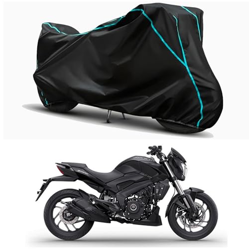 Image of Waterproof Bike Body Cover Compatible for | Bajaj Dominar 400 | Taffeta Fabric, Sky Piping Design, Bottom Elastic Fit | Dustproof, Sun UV & Rain Protection for All Weather.