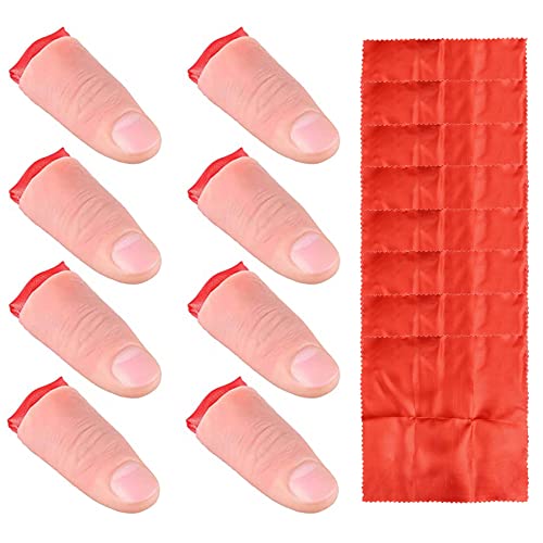 8 pcs,Pouce Magique,Faux Doigt Farce,Pouce Tour De Magie En Plastique,Doigts Artificiels,Accessoires Magiques En Tissu Disparaissant, Magie Pour DéButant, Avec Tissu D'EntraîNement En Soie Rouge Cover