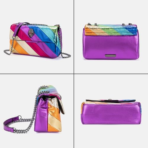 Image of Rejolly Rainbow Stripe Crossbody Shoulder Bag for Women Color Blocking PU Leather Colourful Purse with Chain Strap | PU Leather, with Chain Strap