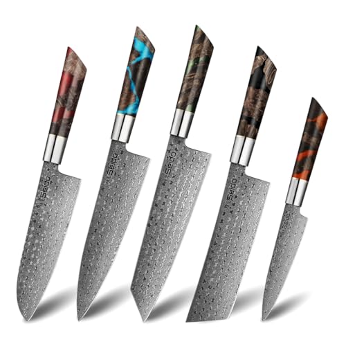 Seido Knives Shinko 5-Piece Damascus Knife Set – 110-Layer Damascus