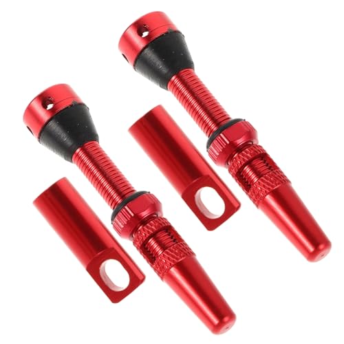 Set de 2 válvulas de aluminio para neumáticos sin cámara, color rojo, fácil instalación, para bicicletas miniatura 1