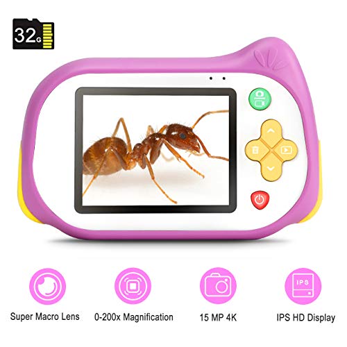 Kids Camera with Microscope Function,Koolertron 200X Magnifier Digital Microscope 15MP 4K Compact Starter