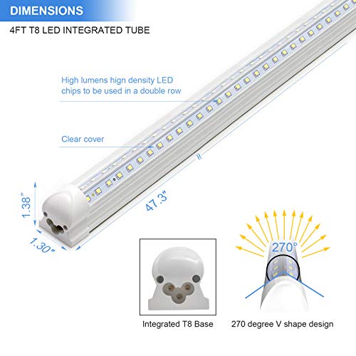 Image of Phiwicsh 4FT T8 LED Shop Lights 10 Pack, 40W 5400LM 6500K, V Shape High Output Clear Cover, Plug and Play, Linkable, for Garage, Warehouse, Basement