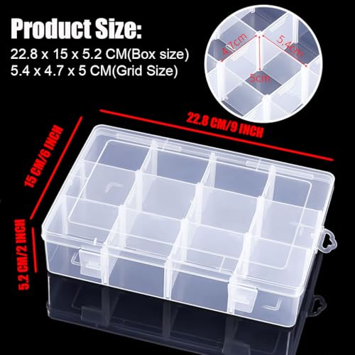 Image of 2 Pcs 12 Grids Clear Organizer Box Plastic Storage Container with Adjustable Dividers for Electronics Jewelry Beads Art DIY Crafts Fishing Small Parts