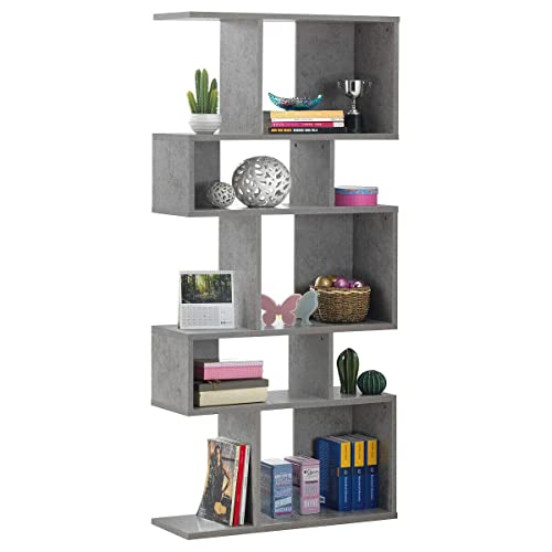 Giantex 5-Tier Geometric Bookshelf, 70'' Tall Wood Freestanding Decorative Display Open Shelves With Anti-Tipping Device, Each Shelf Holds Up To 44 Lbs, Wooden S Shaped Bookcase, Gray #TOP13