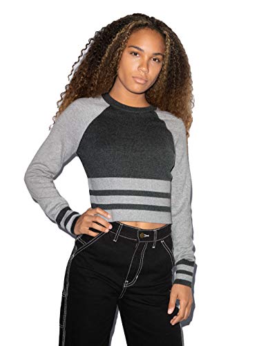 American Apparel Women's Basic Knit Long Sleeve Cheer Sweater (Dark Heather Grey/Heather Grey, Large)