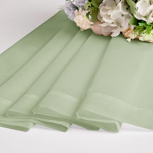 Image of Chyhomenyc Sheer Valances for Windows 2 Pack, Small Window Curtains for Living Room Bathroom Cafe Laundry Basement, Modern Top Dual Rod Pocket Voile Curtain, 42W x 18L inches, Light Green