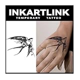 INKARTLINK Tattoo Tech, 2 Sheets Medium Semi Permanent Tattoo, Adult Art Design Temporary Tattoos, Lasts 1-2 Weeks, Waterproof, Realistic Look, No Adhesive, No Reflection (Swallow)