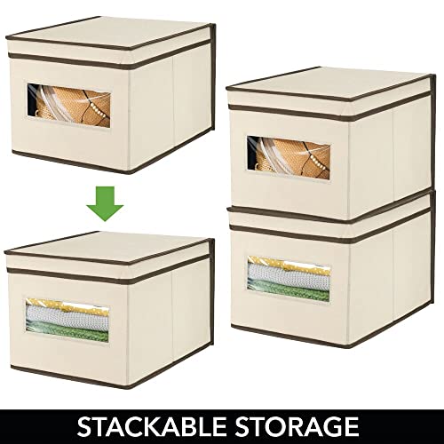 Mdesign Large Fabric Stackable Closet Storage Organizer Box, Front Window/Lid For Bedroom, Office, Mudroom Organization, Hold Clothes, Blankets, Linens, Jane Collection, Cream/Espresso Brown #TOP2