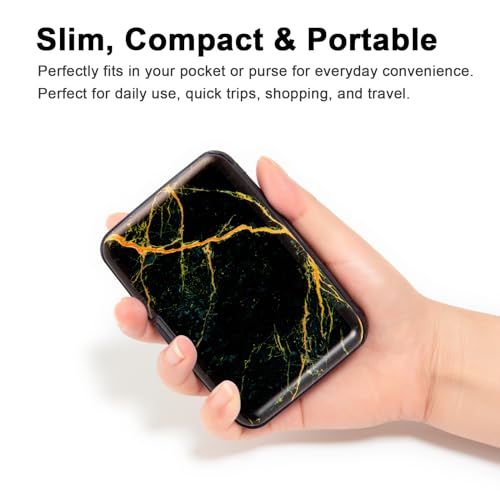 Image of Credit Card Holder Small RFID Blocking Wallet Business Metal Slim Mini Aluminum Hard Case for Women Men, Gold Marble Texture, small, Minimalist, Compact, American
