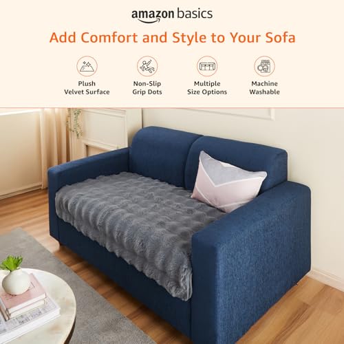 Image of Amazon Basics Plush Velvet Sofa Cover for Two Seater, Bubble Surface, Non-Slip Sofa Pad, 70x120 cm, Soft Silicone Grip Dots, 100% Polyester, Machine Washable - Dark Grey