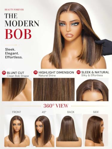 Image of Beauty Forever Espresso Brown Straight Bob Wig Human Hair 7x5 Glueless Lace