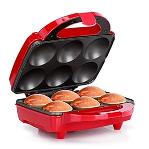 Holstein Housewares – Non-Stick Cupcake Maker, Red – Makes 6 Cup Cakes, Muffins, Cinnamon Buns, and more