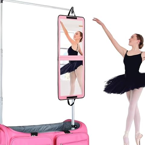 LPHUMEX Pink Foldable Travel Portable Full Length Mirror, 32x13 Inch Dance Bag Mirror, Lightweight Camping Mirror Full Length, Backstage Folding Hanging Mirror for Dance Bag Cover