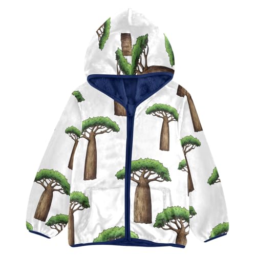 Cute Baobab Trees Pattern Print Toddler Fleece Jacket Girl Boys Hooded Fleece Jacket Coat Warm Outwear Zip-up 3-10T
