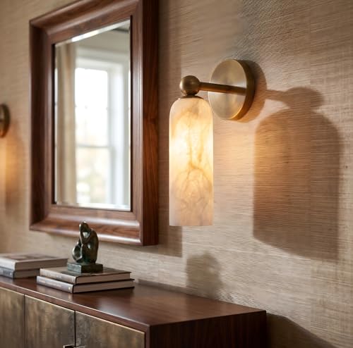 Image of Natural Spanish Alabaster Wall Sconce 12 inch Hardwired