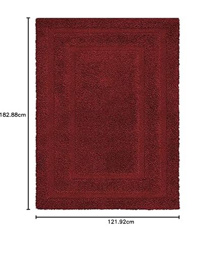 Image of Rectangular Box Shaggy Carpet for Living Room, Bedroom, High Low Design Finish Microfiber 1.8 Inch Pile High, 4x6 Feet Maroon|Maroon Color