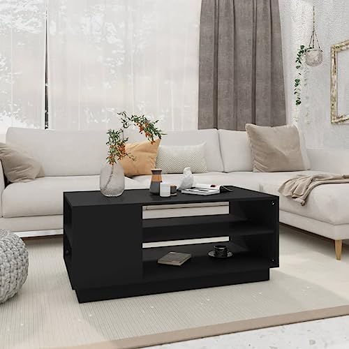 Table Basse with Bois, Design Moderne, Tiroirs de Rangement, Coffee Table, Tables de Salon, pour Salon, Noir, 102 x 55 x 43 cm