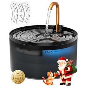 Fuente de agua para gatos, fuente para gatos de 71 oz/2.1 L para beber con grifo de cobre, bomba y filtro diseñados por MISFANS, fuente de agua automática de plástico para mascotas y dispensador con 3