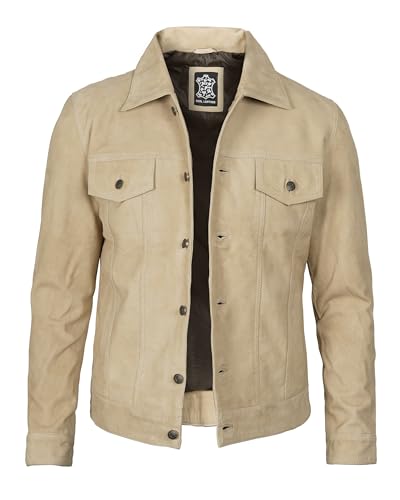 Image of fjackets Real Lambskin Vintage Trucker Leather Jacket Men - Shirt Collar Style Leather Jackets For Mens