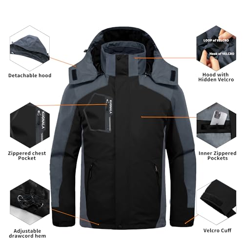 Image of Mens Winter Skiing Jacket 3 in 1 Waterproof Warm Snow Fleece Lining Coat Hooded Windproof Jacket S-6XL