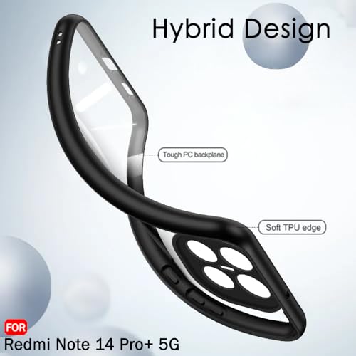 Image of TheGiftKart Hybrid Shockproof Back Cover Case for Mi Redmi Note 14 Pro Plus 5G | Camera Protection Module | Crystal Clear Hard Back Cover Case (PC & TPU, Transparent Clear Back, Black Sides)