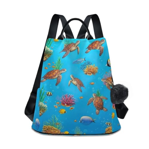 Mochila antirrobo de tortugas marinas bolsa de viaje impermeable con pompón