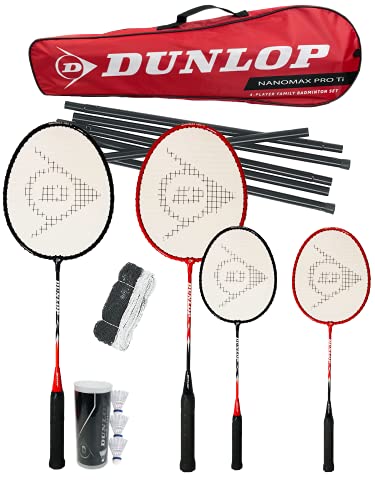 Dunlop Sports Nanomax Pro Ti Family Badminton-Set, inkl. 2 Erwachsene, Junior-Schläger, Netz...