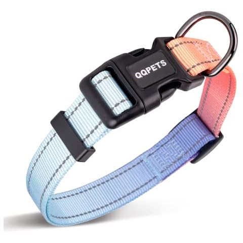 Dog Collar Reflective Nylon: Puppy Small Medium Large for Girl/Boy Pets Adjustable Heavy Duty Comfortable Collar Daily Walking Running (XSmall, Pink-Blue) Cover