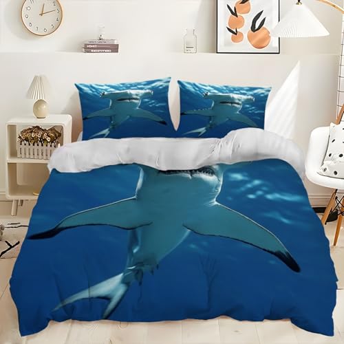 Parure de lit Requin-Marteau imprimé 3D avec housse de couette en microfibre bleue - 3