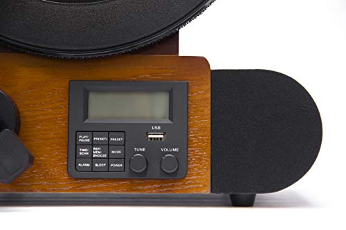 Fuse Vert Vertical Vinyl Record Player | FM Radio, Bluetooth, AUX, USB | Alarm Clock | Audio Technica Cartridge | Full Range Speakers | Vintage Mid Century Modern | Handcrafted Ashtree Wood